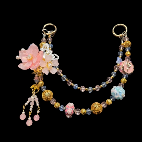 Elegant Pink Floral Beaded Bag Charm - Picture 4 of 4